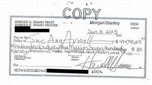 PHOTO: A divorce settlement check from Harold Hamm, chief executive of ...
