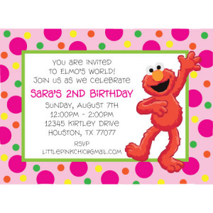 Elmo in Pink Birthday Invitation-elmo, sesame street, polka dots
