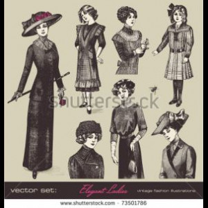 vintage ladies and girls - variety of retro fashion illustrations and ...