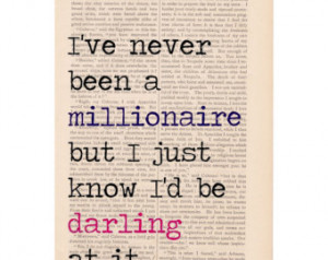 girly art print dictionary art I've Never Been a Millionaire, Darling ...
