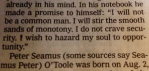 Peter O'Toole quote in today's Times.