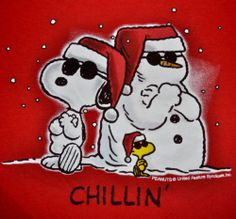 CHILLIN' red SNOOPY WOODSTOCK snowman PEANUTS Christmas WINTER t-shirt ...