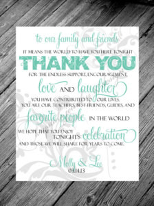 Thank You Family and Friends Quote Reception Card Sign - Metallic or ...