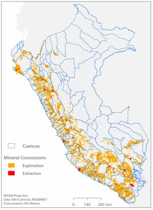 Map overlaying the geography of mining concessions and the geography ...