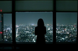 alone, city, city lights, dark, girl, sad