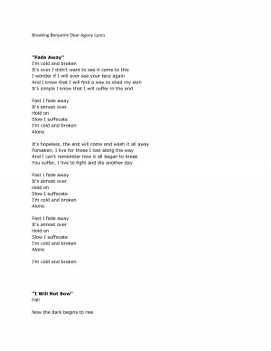 Breaking Benjamin Dear Agony Lyrics by keralaguest