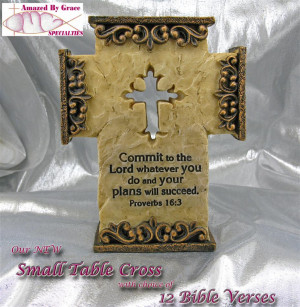 small table cross with your choice of 12 bible quotes new