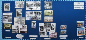 JPEG image - The maths working wall ... linked to holidays ...