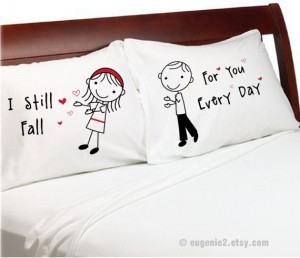 Valentines Day Gift - Falling in Love - Pillow Cases- Stick Figure ...