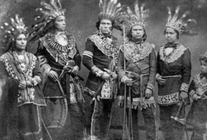 Photograph:A photograph from the 1800s shows Ojibwa with their weapons ...
