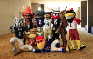 Jul 20, 2015; Dallas, TX, USA; Big 12 mascots pose for a photo during ...