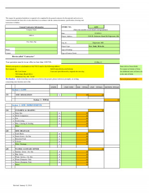 Remodel Cost Quote Form - Excel