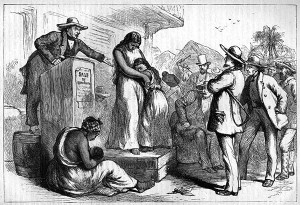 An imagined picture of a slave auction used as propaganda before the ...