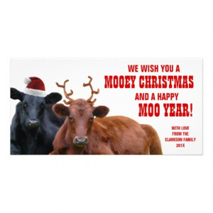 funny santa reindeer cows christmas beef farm picture card