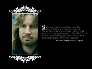 description a picture of faramir in the movie with a quote from