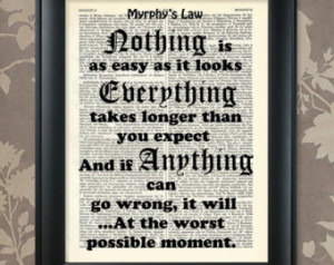 Murphy's Law Quote / Upcycled D ictionary Antique book page Art Print ...