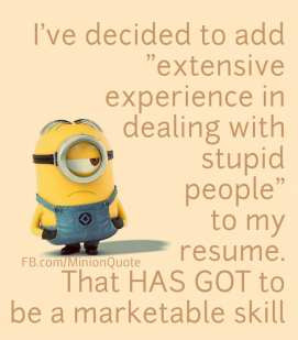 ... to add extensive experience in dealing with stupid people to my resume