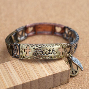 Metal Inspirational Quote Words Bracelet - Faith Hope Love Sign ...