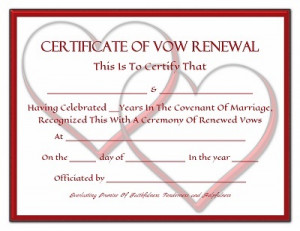 Vow Renewal Certificate Linked Hearts And Red Frame