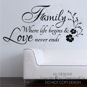 Family Where Life Begins & Love Never Ends Wall Quote Floral Sticker ...