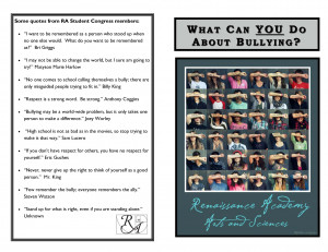 ... back cover includes quotes about bullying from Renaissance students