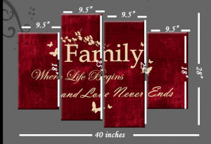 ... CREAM CANVAS FAMILY QUOTE WRITING PICTURE 4 PANEL SPLIT WALL ART 100cm
