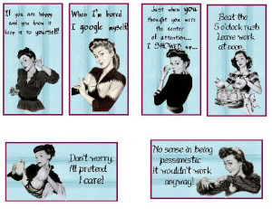 Sarcastic Vintage Sayings Retro 50's ladies hang tags