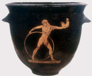 Ganymedes shown playing the game “hoop-bowling” Red-figure Bell ...
