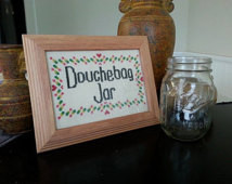 Douchebag Jar Set - Finished Framed Stitch with Jar ...