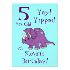 Birthday Party-Cute Purple Dinosaur/Cake+Party Custom Invitation