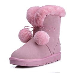 Winter New Fashion Cute Furry Balls Pure Color Women's Snow Boots