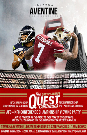 Noon: Patriots Vs. Broncos 3:30 pm: Niners Vs. Seahawks