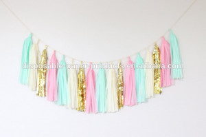 Mint Green Pink and Gold Tassel Garland Party Decor Wedding