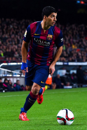 Luis Suarez of FC Barcelona runs with the ball during the Copa del Rey ...