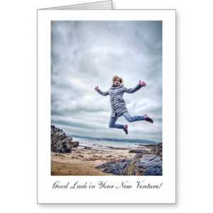 Girl Jumping For Joy, Good Luck in New Venture Greeting Cards