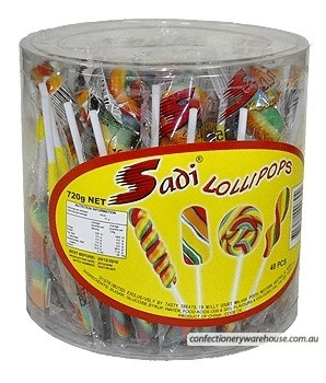 Tasty Treats Sadi Lollipops 48x15g Cylinder