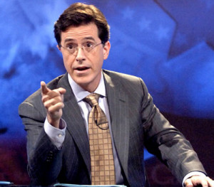 Stephen Colbert hosts the satirical news show, 