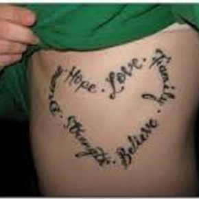 Creative Stomache Quote Tattoo With Love Shape Pictures