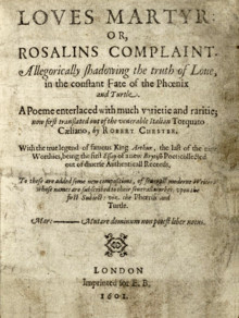 ... the Turtle was first published in Robert Chester's Loves Martyr (1601