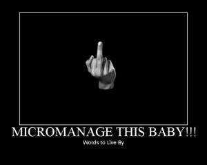 Micromanage....I don't do well with micromanagers. Just sayin'