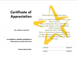 Certificate of appreciation for political parties