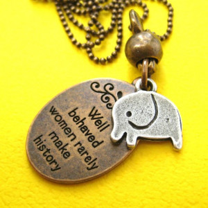 Elephant Cute Animal Round Pendant Necklace in Bronze with Quote