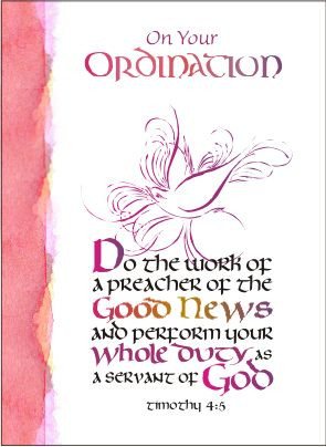 Deluxe pearlised Ordination card with calligraphy Scripture text and ...