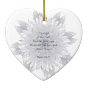 Angel Feathers Psalm 34:7 Inspiring Quote Double-Sided Heart Ceramic ...