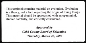 Sticker attached to biology textbooks in Cobb County, GA, until ...