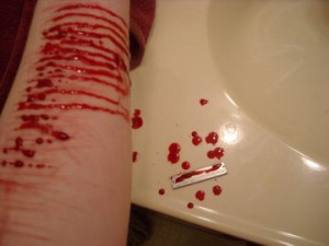 slit wrist by baconlady bloody hand bloody heart self harm