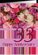 33rd Wedding Anniversary Card - Pastel roses and stripes card ...