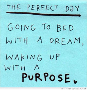 The perfect day going to bed with a dream waking up with a purpose