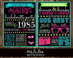 Neon 80s Bachelorette Party Invitation Double Sided by OohLaLlew, $3 ...