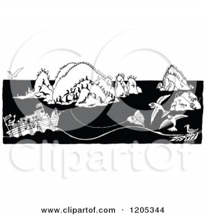 1205344-Clipart-Of-A-Vintage-Black-And-White-Sea-Sickness-Royalty-Free ...